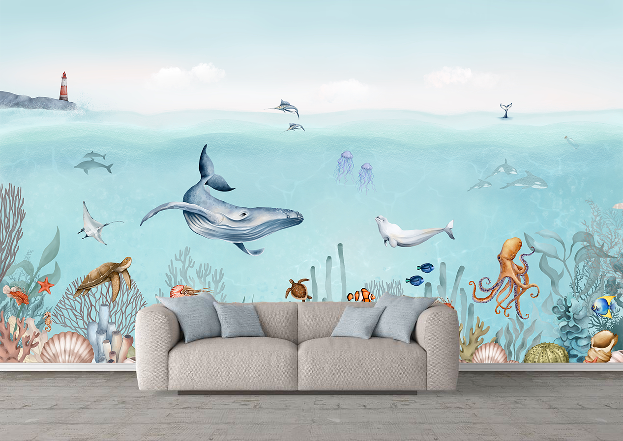 Fototapet personalizat fara imbinari Ocean Animale Marine - camera copiilor