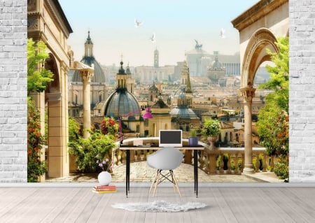 Fototapet personalizat fara imbinari Old Arches With Leaves cu design natural