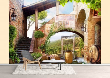 Fototapet personalizat fara imbinari Old Arches With Leaves cu design natural