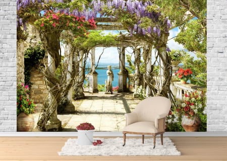 Detaliu model Old Arches With Leaves pentru fototapet personalizat