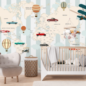Fototapet personalizat fara imbinari Playful World Map pentru camera copiilor