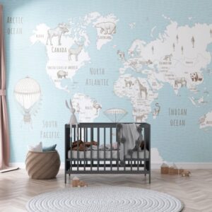 Fototapet personalizat fara imbinari Retro Blue Map pentru camera copiilor